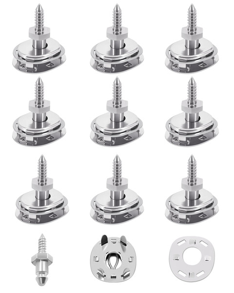 Nerites Boat 1/2" Lift Dot Fasteners Marine Tarp Canvas Lift The Dot Socket, Clinch Plate & 1/2 inches Wood Screw Stud, Grade Stainless Steel Caravan Covers Snaps Fasteners (Set of 10)