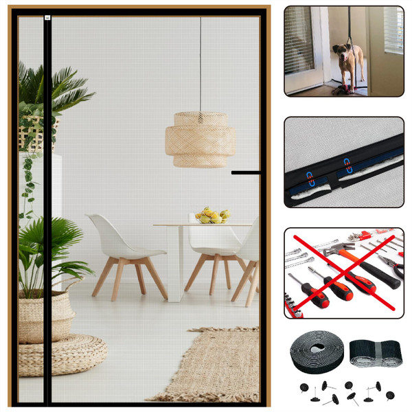 CHIYUNS Reversible Left Right Side Opening Screen Door Mesh Magnetic Closure Heavy Duty, Self Closing Fiberglass Bug Net with Magnet for Sliding Doors & Doorway, Pet Friendly, 36 x 78 inch