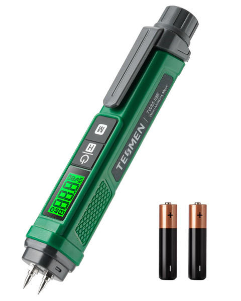 Wood Moisture Meter, TESMEN TWM-186 Portable Pen Moisture Meter, Pin-Type Humidity Tester with 2 Modes, 7 Calibration Scales for Wood, Firewood, Lumber, Bricks, Floors, Walls - Green
