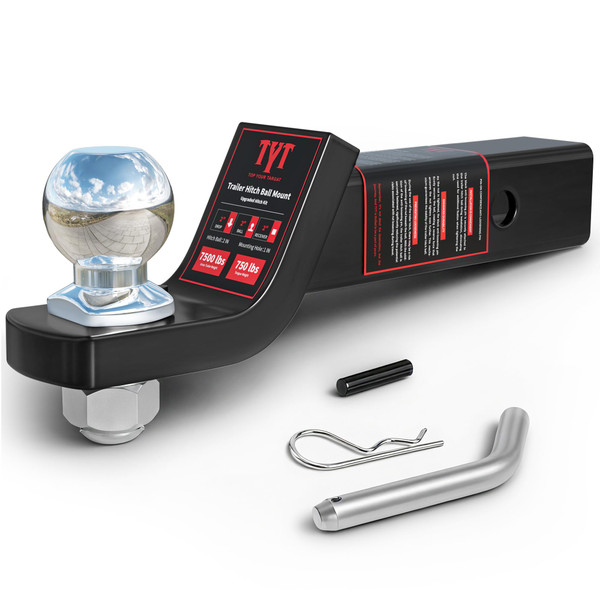 TYT Trailer Hitch Ball Mount with 2 Inch Ball & Pin, Fits 2 Inch Receiver, 7500lbs, 2 Inch Drop, Upgraded Hitch Kit Black with Anti-Rattle Pin