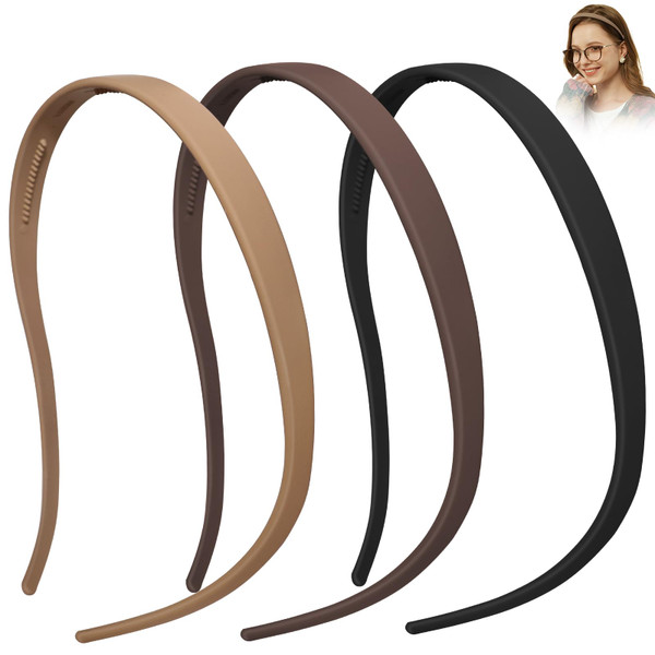 KOVOLITU 3 Pack Headbands Designed for Eyewear,Flex No Pressure Hairbands for Women Comfortable Plastic Headbands with Teeth-Matte Finish