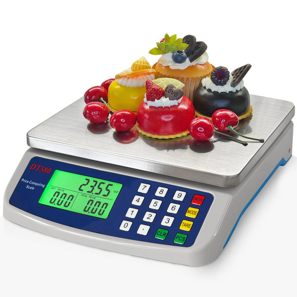 Large Digital Kitchen Scale 40kg/88lb Stainless Steel Price Computing Scale Counting Scale Deli Scale with LCD Display for Baking Bread Cooking Meat Prep Parts and Coins Adapter Included