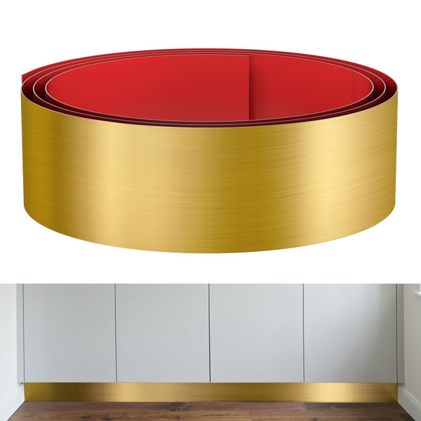 Sanbege Stainless Steel Toe Kick Cover, 6" x 102" Baseboard Plate, Self Adhesive Kickplate for Bottom of Door, Kitchen Island, Cabinet, Cupboard (Brushed Gold)