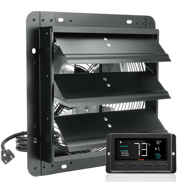 VEVOR 12-Inch Exhaust Fan with Temperature Humidity Controller, 940 CFM, 10-Speed Adjustable, ETL Listed, Black