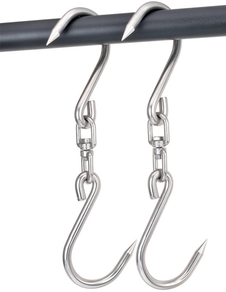 Alele Swiveling Meat Hook,12mm Heavy Duty Stainless Steel Processing Butcher Hooks - Large Fish,Hunting,Carcass Hanging Hook Pack of 2 (14.5 inch 12mm Swiveling Meat Hook-2p)