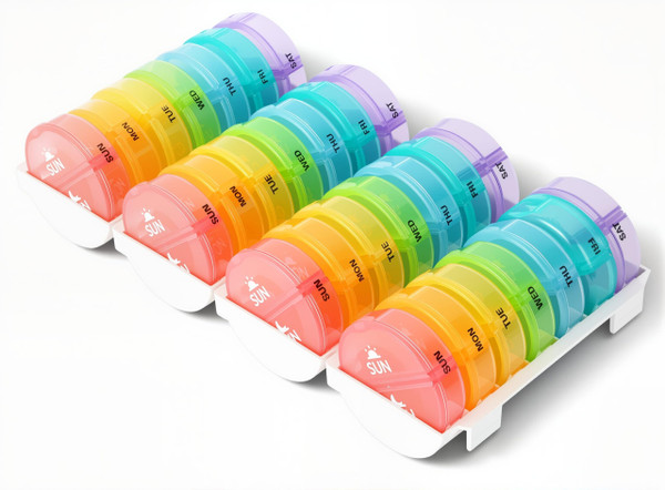 XL Monthly Pill Organizer 2 Times A Day, AM/PM One Month Pill Box 28 Day,Daily Pill Case Large 4 Week Big Compartments for Pills Vitamin Fish Oil Supplements (Rainbow)