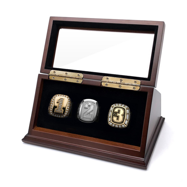 CHEZ MONETT Championship Ring Display Case Big Ring Storage Box (Espresso, 3)