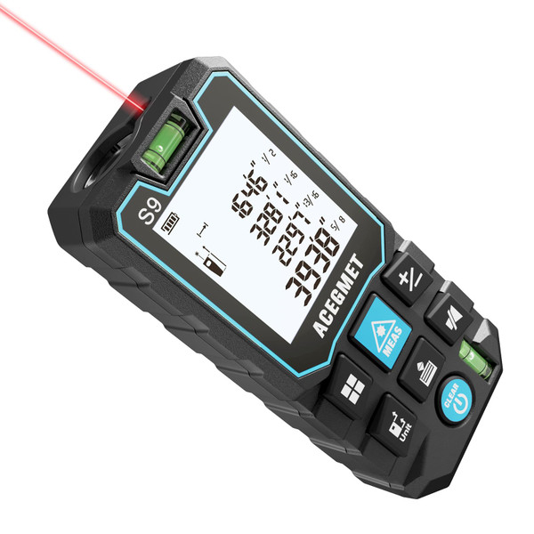 ACEGMET Laser Measure, 393ft/120m Laser Measurement Tool, Laser Measuring Tool with 2 Bubble Levels, LCD Backlit Display, IP54 Waterproof, Pythagorean Mode for Distance, Area, Volume