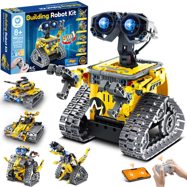 Sillbird Robot Building Kit with Remote Control Christmas STEM Gifts for Boys Age 8-13, Technic Coding Robotic Toys for Kids Birthday, Buildable 5in1 Models with 488 Pieces