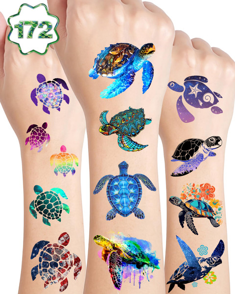 Turtle Temporary Tattoos,20 Sheets 172 Pieces Turtle Themed Tattoos Stickers Party Decoration Supplies favors Body Art for Kids Adults