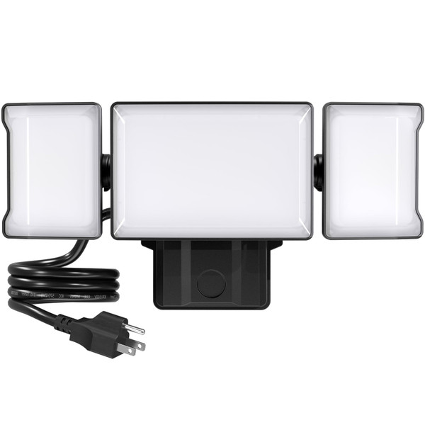 Olafus 60W Flood Lights Outdoor Plug in, 6000LM LED Security Light, 6500K Outside Floodlights, IP65 Waterproof Exterior Flood Light Fixture for House Backyard Garage Patio Black