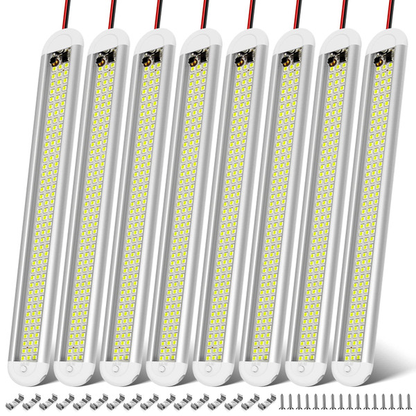 CT CAPETRONIX 12v LED Interior Light Bar, 120LEDs 1500LM 8W DC 12 Volt led Strip Lights with ON/Off Switch, for Enclosed Cargo Trailer, Car RV Van Truck Lorry Camper Boat Caravan Motorhome (8Pack)