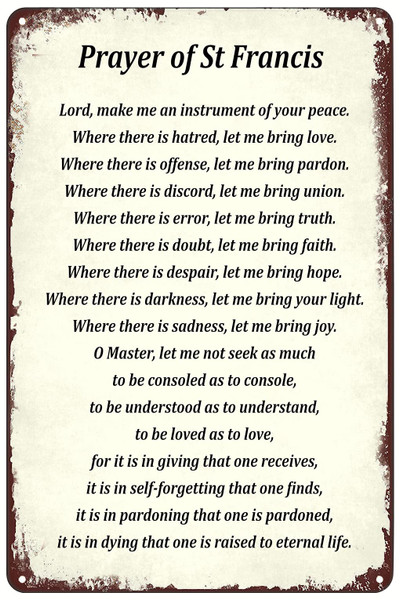 Vintage Metal Signs - Prayer Of St Francis Tin Sign Religious Poster Wall Art Decor Plaque for Home Club Cafe Living Room 8x12 inch