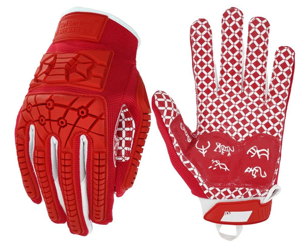 Seibertron Lineman 2.0 Padded Palm Football Receiver Gloves, Flexible TPR Impact Protection Back of Hand Glove Adult Sizes Red XL