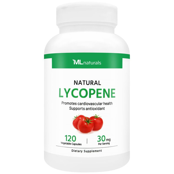 ML Naturals Natural Lycopene 30 mg 120 Vegetable Capsules. Antioxidant & Immune Support, Cardiovascular Health & Prostate Health, NSF-Certified & cGMP-Compliant, Third-Party Lab Tested