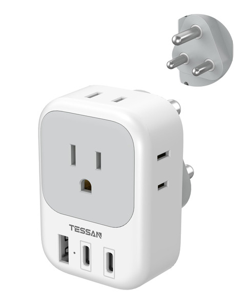 TESSAN South Africa Plug Adapter, Type M Adapter for South Africa with 4 Outlets 3 USB (2 USB-C), Type M Adaptor for US to Namibia Botswana India Nepal Mozambique Sri Lanka