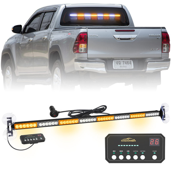 XRIDONSEN 35 inch Traffic Advisor Light Bar 48 LED Strobe Lights Amber White Emergency Safety Warning Hazard Front/Rear Window Display Controller for Construction Vehicles plow/Tow Trucks Wreckers