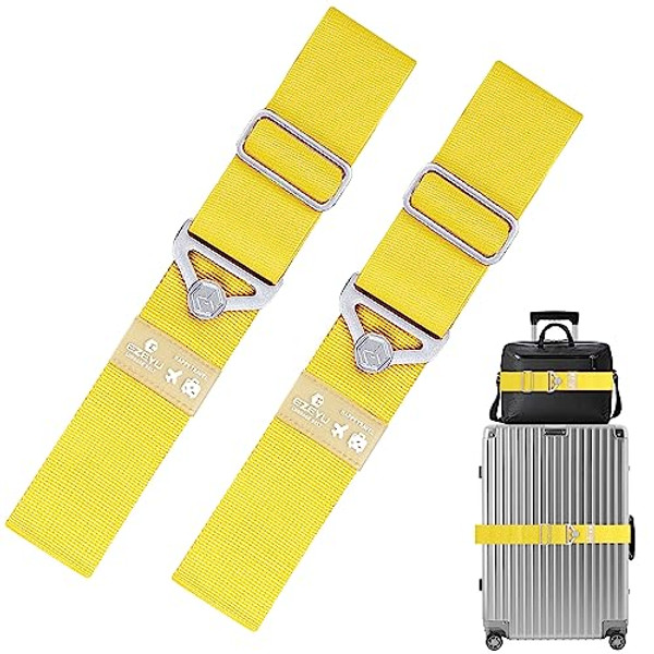 2-in-1 Travel Belt for Luggage, Luggage Straps for Adjustable Suitcase Straps Add with Alloy Buckle, Air Aid for Airport, Excursion, Boarding Adjustable (Yellow, 2 Pack)