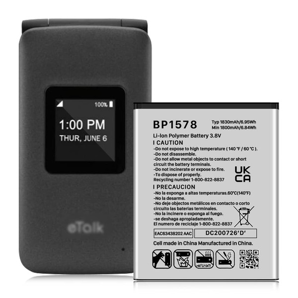 Battery for BP1578, (Upgraded) 1800mAh High Capacity Replacement New 0 Cycle Battery for Verizon Kazuna eTalk 4G LTE BP1578 KAZ-F019PP Battery