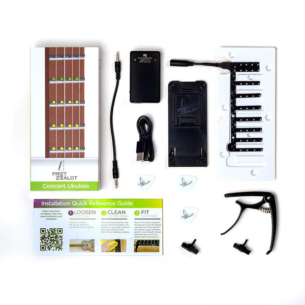 Fret Zealot LED Ukulele Learning Accessory - EASIEST and BEST Method to Learn To Play a Ukulele for All Levels, Fits CONCERT size ukuleles, IOS & Android App included
