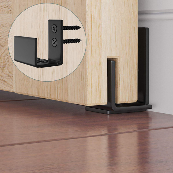 HomLxclx Matte Black Floor Guide Wall Mounted Roller Adjustable Fit Distance with Hardware for Sliding Barn Door Door Cabinet Closet,U Shape, Black, 1PCS