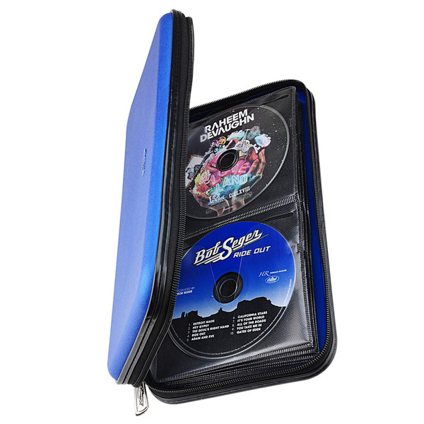 XiongYe CD DVD Case, 72 Capacity Heavy Duty Wallet, DVD CD Case Holder for Car, Hard Shell Sturdy case, CD Disk Holder, DVD disc Binder, Booklet, Protective Blu-ray Wallet (72 Capacity,Blue)