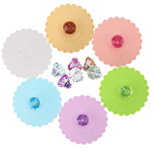 6pcs Silicone Cup Lids Coffee, Creative Diamond Flexible Mug Cover Food Grade Reusable Tea Coffee Cup Cover, Dust-proof Airtight Seal Drink Silicone Glass Cup Lids in Bright Colors (Lace)