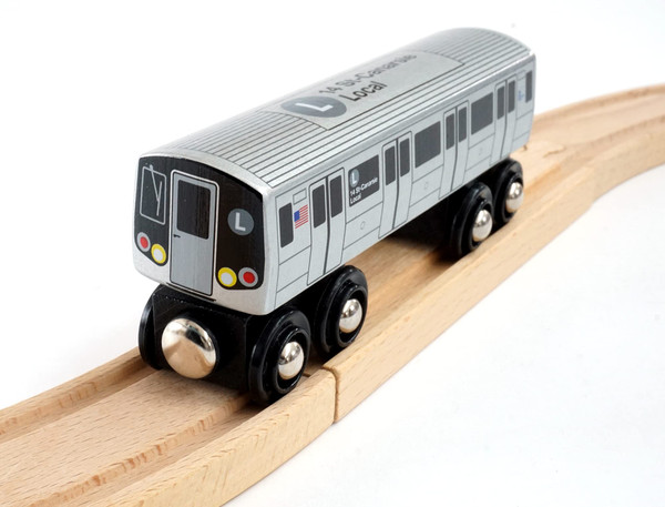 MUNI PALS New York City Subway Wooden Railway (B Division) F Train/6 Avenue Local-Culver Express–Child Safe and Tested Wood Toy Train