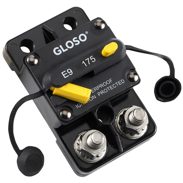 GLOSO Circuit Breaker E9C 175A Waterproof Auto Rese Breaker for Car Truck RV Automotive Marine Boat Trolling Motor & Custom Wiring Audio Battery Protection Side by Side Stud IP67 Hi-Amp (175A)