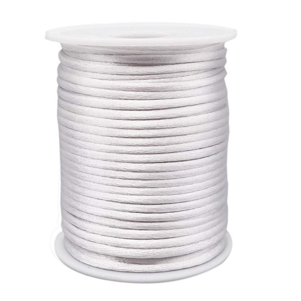 INSPIRELLE 3mm White Satin Cord Rattail Silk Cord Chinese Knot Thread for Jewelry Making, 50 Yards Spool