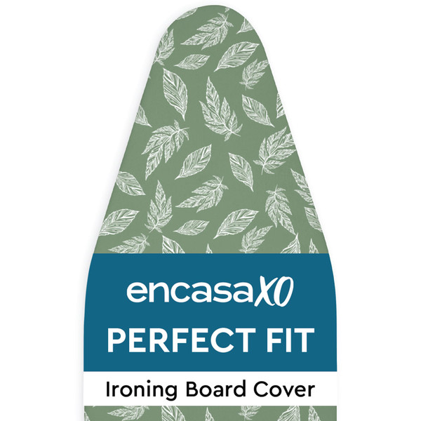 Encasa XO Ironing Board Cover and Pad 42"x14" - Thick 3mm Felt Padding, Drawstring Tightening & Lock, Easy Fit, Scorch & Stain Resistant, Fits Medium Ironing Board - Big Leaves Green