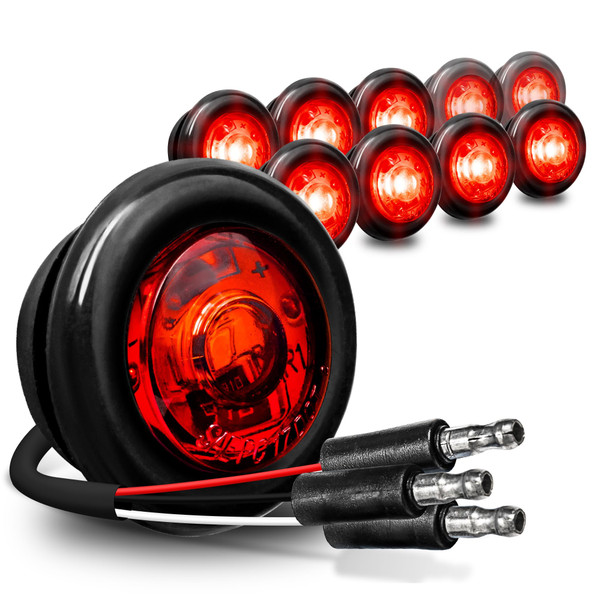 TRUE MODS 10pc 3/4" Inch Round Red Trailer 12V LED Marker Light [3 Wire/Turn Brake Tail TBT Lights] [DOT FMVSS 108] [SAE P2PC] [Semi-Spherical Output] [IP67 Waterproof] Small Markers for Trailer Truck