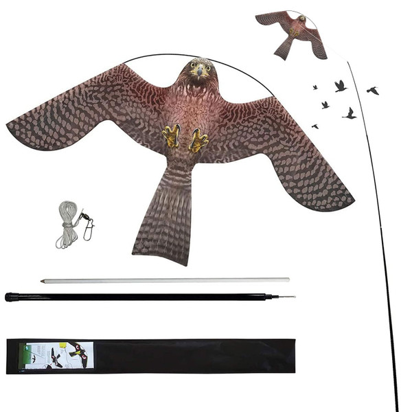 Bird Hawk Flying Kite with Pole Crop Protector Bird Scare Flying Kite with 4m Pole Has The Effect of Scaring Birds