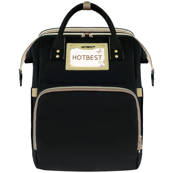 HOTBEST Diaper Bag Backpack with Changing Station, Baby Essentials Travel Tote Multi function Waterproof Bag, Stroller Straps & USB Port, Unisex Stylish Back Pack for Moms Dad - Black