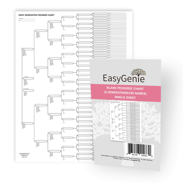 EASYGENIE Pedigree Chart (8 generations/256 names), single sheet