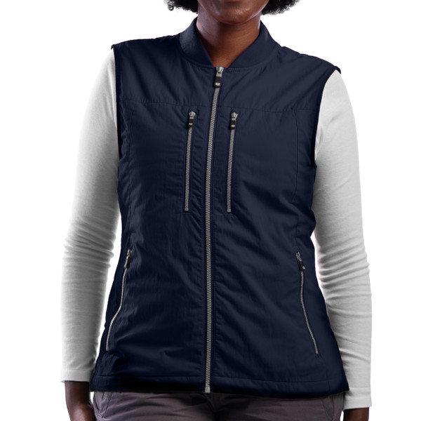 SCOTTeVEST 101 Vest for Women - 9 Hidden Pockets - Water Repellent for Travel & More (Navy, Large)