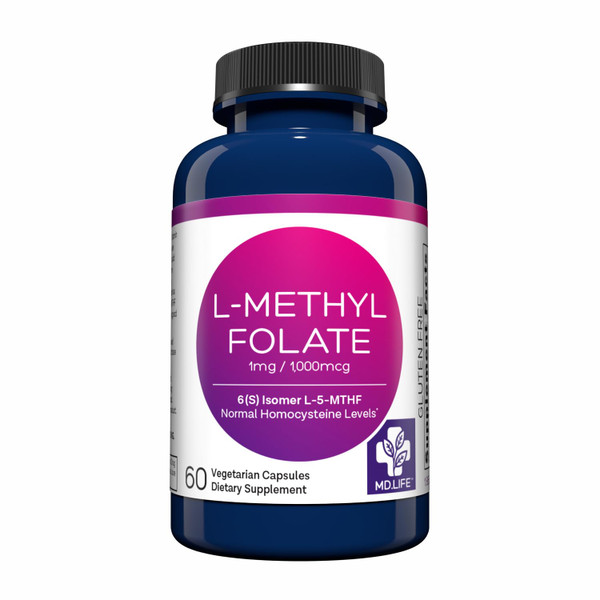 MD Life L Methylfolate 1mg - Professional-Grade Active Methylfolate Supplement - Maximum Potency MTHFR Supplements - L methylfolate 1mg 60 Capsules - Essential Amino Acids