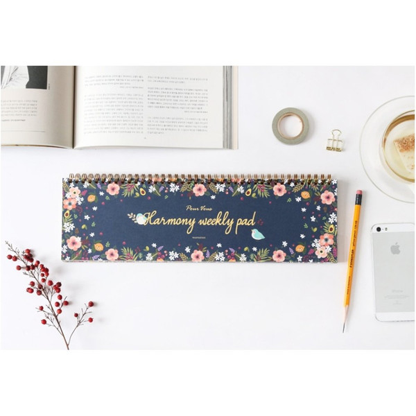 POURVOUS Harmony Weekly Planner Pad, Undated Desk Calendar, Appointment Book, Scheduler, 60 Weeks, 12 Floral Pattern Designs, 14" x 4"