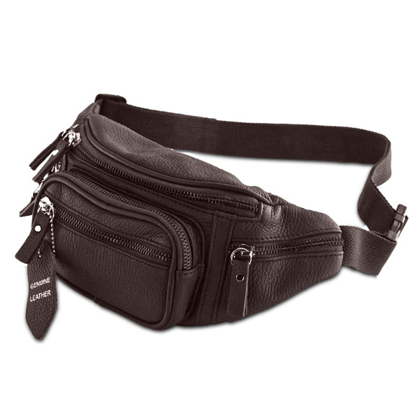 Fanny Pack Waist Bag Multifunction Genuine Leather Hip Bum Bag Travel Pouch for Men and Women- Multiple Pockets & Sturdy Zippers Ideal for Hiking Running And Cycling