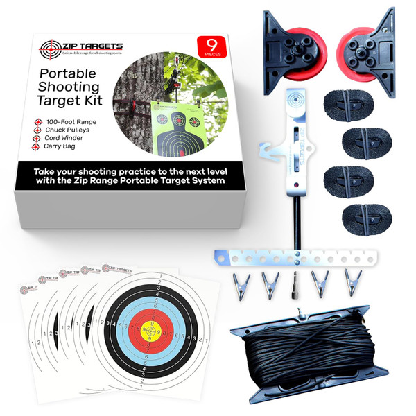 Shooting Target Kit, Zip Range, Zip Targets, Paper Targets, Pistol Practice, Air Rifles, Airsoft, Paintball, Slingshot, 12 x 18 inch Silhouette Splatter Target, Clay, 100ft Paracord Shooting Target Kit, Zip Range, Zip Targets, Paper Targets, Pistol Practice, Air Rifles, Airsoft, Paintball, Slingshot, 12 x 18 inch Silhouette Splatter Target, Clay, 100ft Paracord