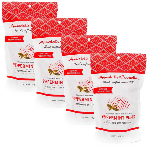 Arnold's Peppermint Sugar Puffs, Light and Airy Sweet Snack, 4 Pack of 6 ounce Bags