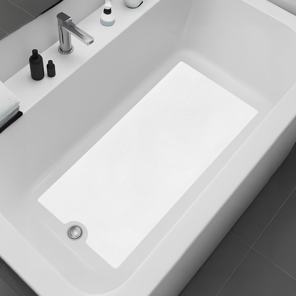 Peel and Stick Bathtub Mat - White Adhesive Vinyl Anti Slip with Drain Cut Out - Non Slip Shower Bath Mat - Extra Long Bathroom Accessory for Wet Area 16" X 40" - White