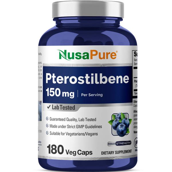 NusaPure Pterostilbene 150mg 180 Veggie Caps (Non-GMO, Vegan)