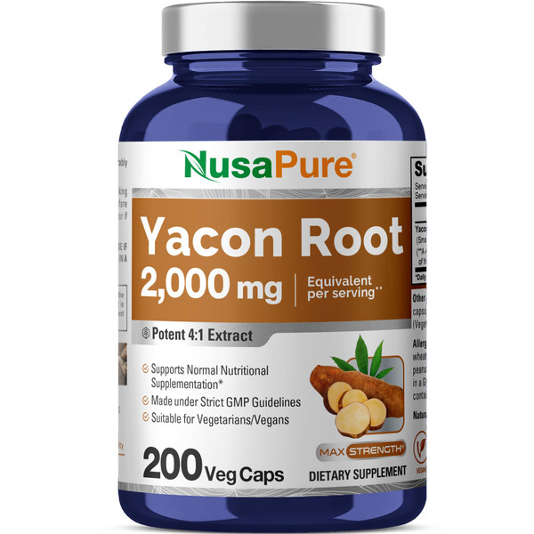 NusaPure Yacon Root Extract 2000mg 200 Vegetarian Capsules (Extract 4:1, Non-GMO, Vegan)
