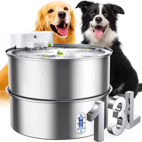 Dog Water Fountain for Large Dog, 7-13L/1.8-3.4Gal Stainless Steel Pet Water Fountain, Automatic Filtered Dog Water Bowl Dispenser with Filter, Quiet Pump, BPA Free, for Cats & Dogs Muti-pet Home Dog Water Fountain for Large Dog, 7-13L/1.8-3.4Gal Stainless Steel Pet Water Fountain, Automatic Filtered Dog Water Bowl Dispenser with Filter, Quiet Pump, BPA Free, for Cats & Dogs Muti-pet Home