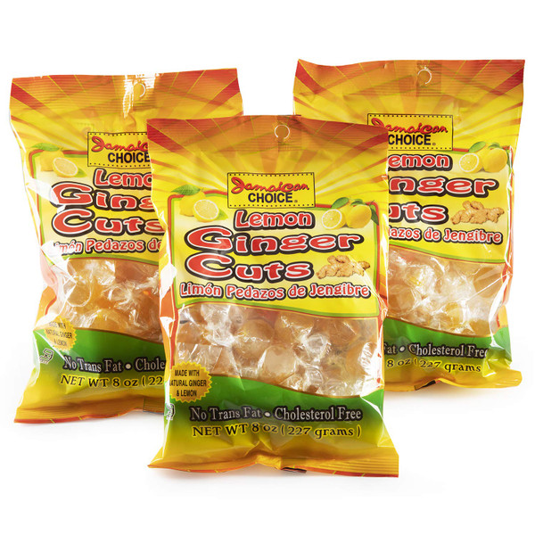 Jamaican Choice Kosher Lemon Ginger Cuts 8 oz each (3-Pack) 1.5 lb