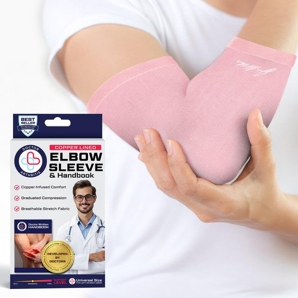 Dr. Arthritis Doctor Developed Ladies Pink Elbow Compression Sleeve for Women and Handbook- relief from Tennis/Golfers Elbow & Other Elbow Conditions - Excellent Customer Support (Medium)