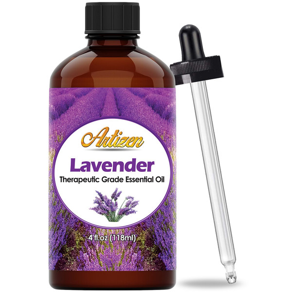 Artizen Lavender Essential Oil 4 oz – Pure, Natural Aromatherapy for Diffuser, Skin, and Hair with Dropper in UV Glass Bottle