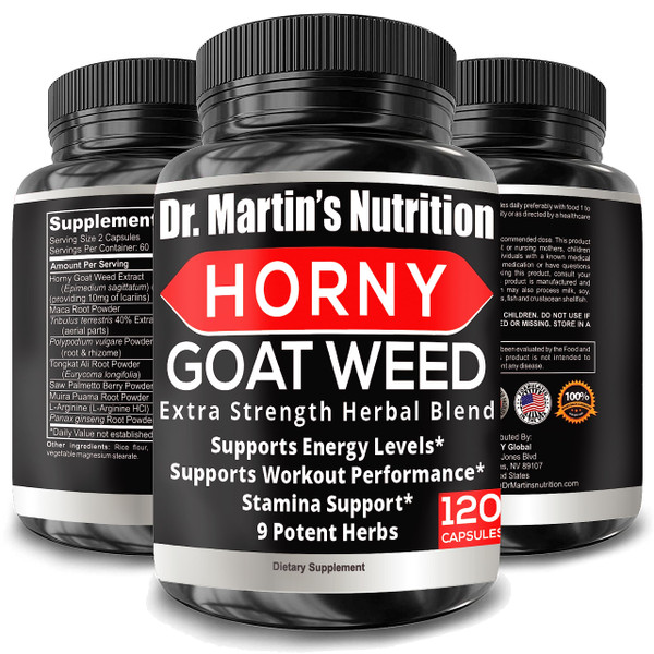 Super Strength 1590mg Horny Goat Weed 120 Capsules With Maca Arginine & Ginseng - Naturally Boost your Health, Workout Performance, Endurance & Energy, Joint Health For Men & Women (120C)