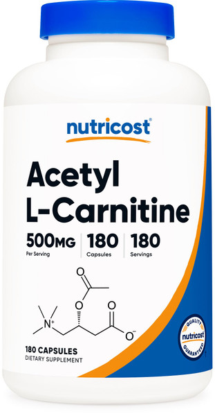 Nutricost Acetyl L-Carnitine (ALCAR) 500mg, 180 Capsules, 180 Servings - Non-GMO and Gluten Free, 1 Capsule per Serving